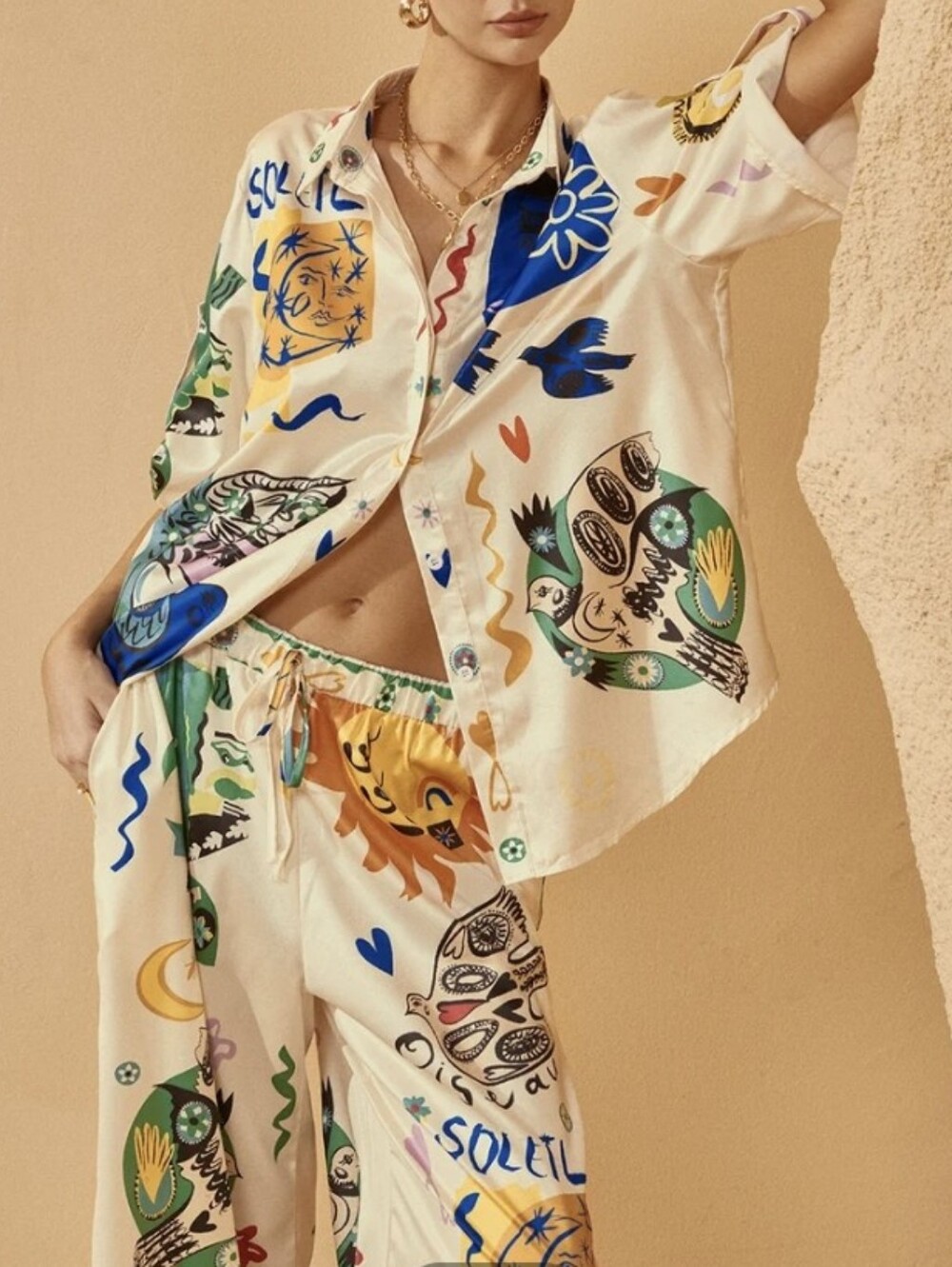 Commense Shirt + Pants Set Parisian Print M NWT